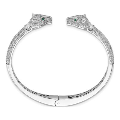 Sterling Silver CZ Lioness Hinged Cuff Bracelet – view 3