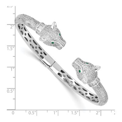 Sterling Silver CZ Lioness Hinged Cuff Bracelet – view 4