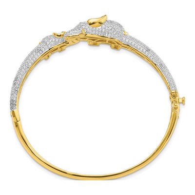 Gold-Plated Sterling Silver CZ Mom Baby Elephant Bangle Bracelet – view 2
