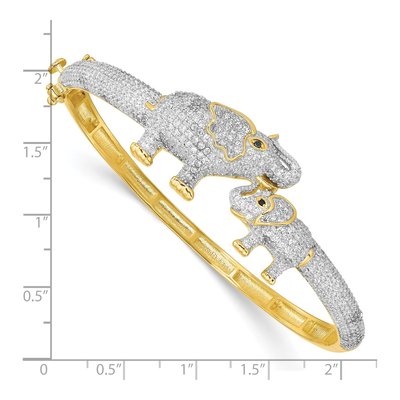 Gold-Plated Sterling Silver CZ Mom Baby Elephant Bangle Bracelet – view 3