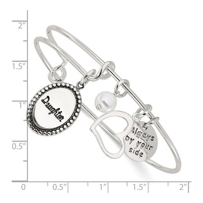 Sterling Silver Simulated Pearl Daughter Bangle Bracelet – view 3