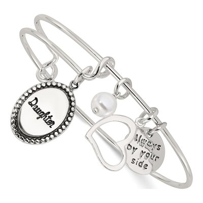 Sterling Silver Simulated Pearl Daughter Bangle Bracelet