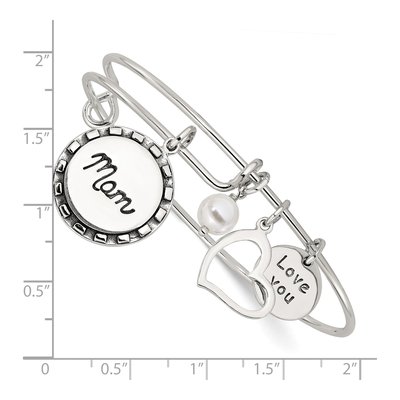 Sterling Silver Simulated Pearl 'love You Mom' Bangle Bracelet – view 3