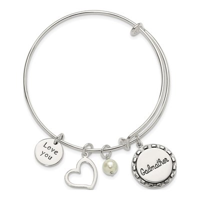 Sterling Silver Simulated Pearl Godmother Bangle Bracelet – view 3