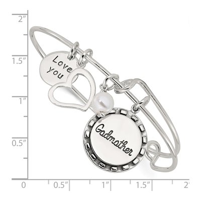 Sterling Silver Simulated Pearl Godmother Bangle Bracelet – view 4