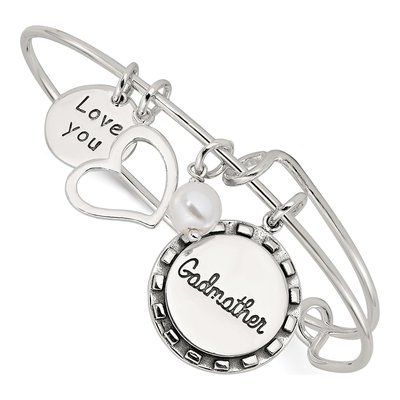 Sterling Silver Simulated Pearl Godmother Bangle Bracelet