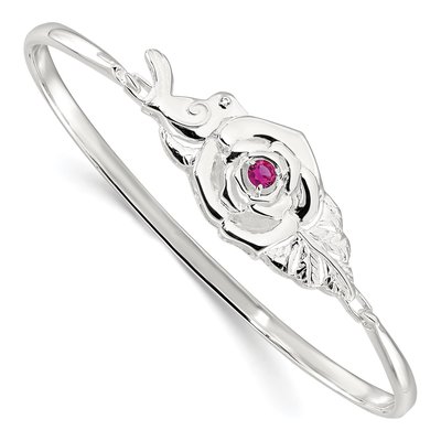 Sterling Silver CZ Flower Bird Hook Bangle Bracelet