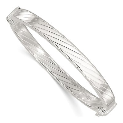 Sterling Silver Striped Hinged Bangle Bracelet