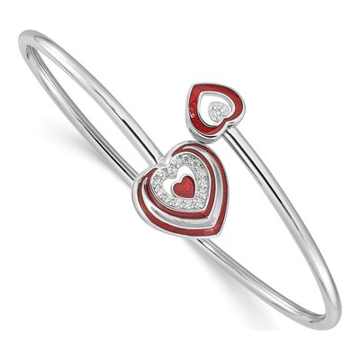 Sterling Silver CZ Enamel Heart Cuff Bracelet