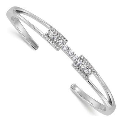 Sterling Silver CZ Hinged Cuff Bracelet