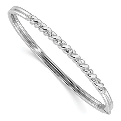 Sterling Silver CZ Twist Hinged Bangle Bracelet