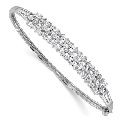 Sterling Silver CZ 3-Row Hinged Bangle Bracelet