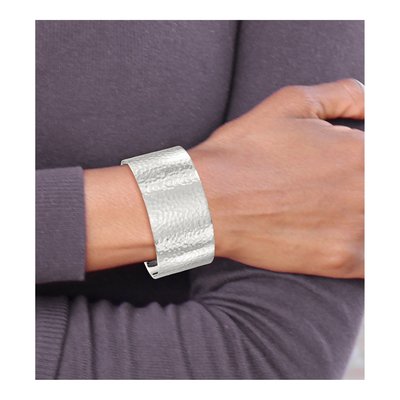 Sterling Silver Hammered Flat Cuff Bracelet – view 4