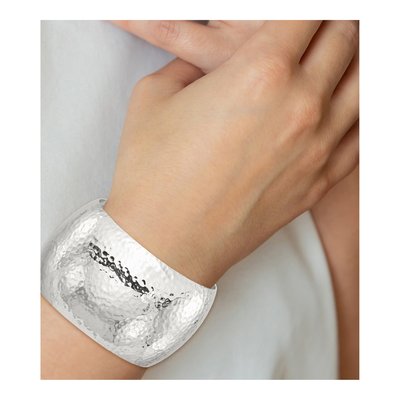Sterling Silver Hammered Domed Cuff Bracelet – view 4