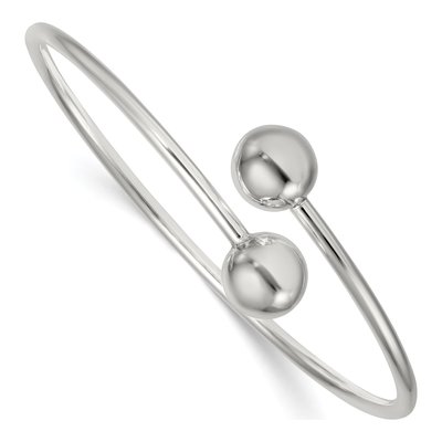 Sterling Silver Ball Ends Flexible Cuff Bracelet