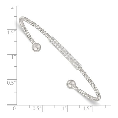 Sterling Silver CZ Bar Beaded Cuff Bracelet – view 4