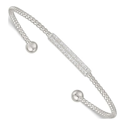 Sterling Silver CZ Bar Beaded Cuff Bracelet