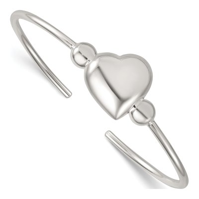 Sterling Silver Domed Heart Cuff Bracelet