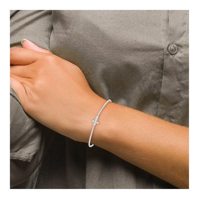 Sterling Silver CZ Cross Cuff Bracelet – view 5