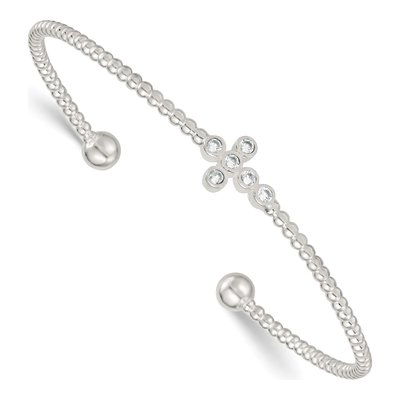 Sterling Silver CZ Cross Cuff Bracelet