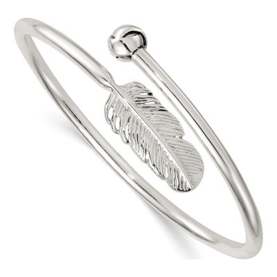 Sterling Silver Feather Bypass Cuff Bracelet