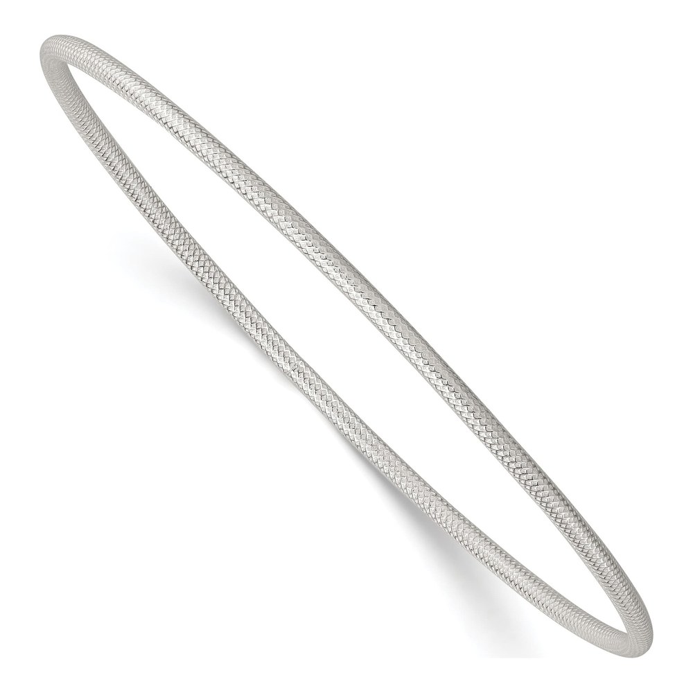 Sterling Silver Polished And Textured 2.00mm Slip-On Bangle Bracelet with Slip On Clasp