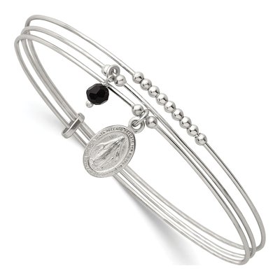 Sterling Silver Miraculous Medal Triple Bangle Bracelet