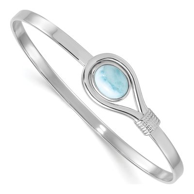 Sterling Silver Larimar Cabochon Flexible Bangle Bracelet