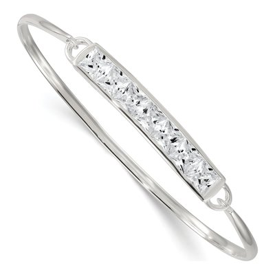 Sterling Silver CZ Bar Bangle Bracelet