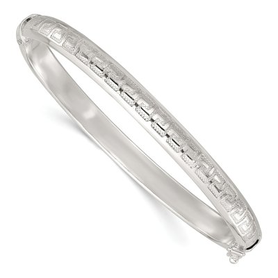 Sterling Silver Greek Key Hinged Bangle Bracelet