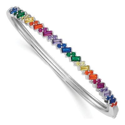 Sterling Silver Crystal Rainbow Hinged Bangle Bracelet