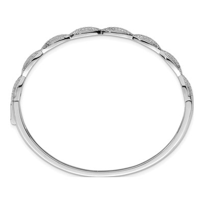 Sterling Silver CZ Hinged Scalloped Bangle Bracelet – view 3