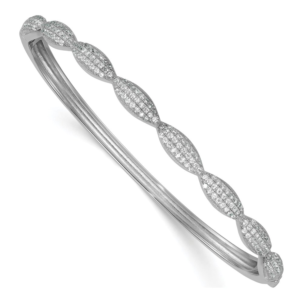 Sterling Silver Rhodium-Plated Polished Fancy Scalloped Cz Hinged Bangle