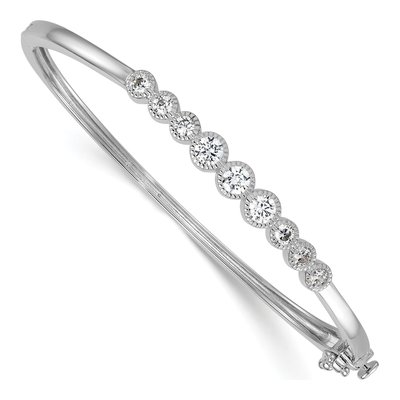 Sterling Silver CZ Bezel-Set Hinged Bangle Bracelet