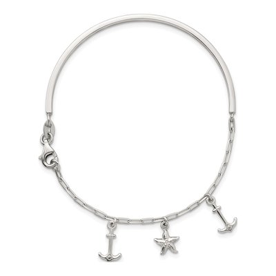 Sterling Silver Anchor Starfish Bangle Bracelet – view 3