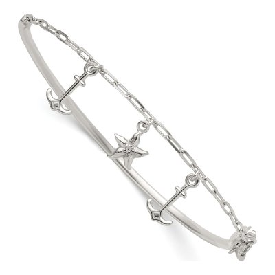 Sterling Silver Anchor Starfish Bangle Bracelet