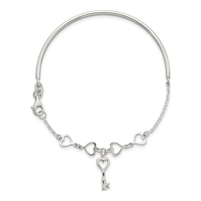 Sterling Silver Open Hearts Key Bangle Bracelet – view 3