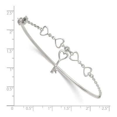 Sterling Silver Open Hearts Key Bangle Bracelet – view 4