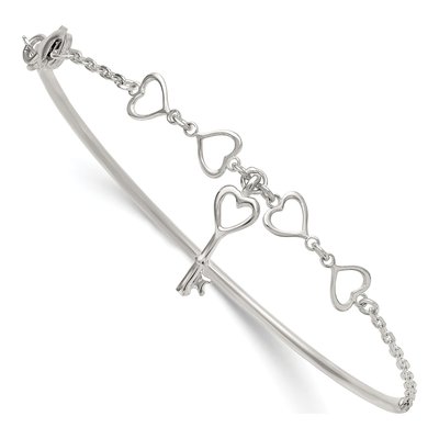 Sterling Silver Open Hearts Key Bangle Bracelet