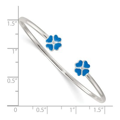 Sterling Silver Girls' Blue Enamel Clover Cuff Bracelet – view 4