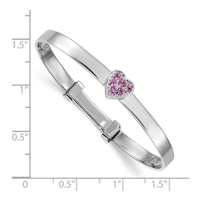Sterling Silver CZ Girls' Heart Bangle Bracelet – view 4