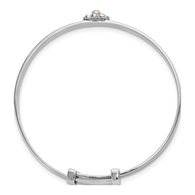 Sterling Silver CZ Girls' Flower Bangle Bracelet – view 2