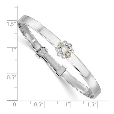 Sterling Silver CZ Girls' Flower Bangle Bracelet – view 3