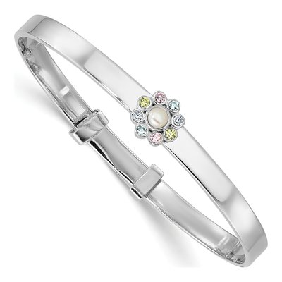 Sterling Silver CZ Girls' Flower Bangle Bracelet