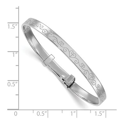 Sterling Silver Girls' Etched Heart Expandable Bangle Bracelet – view 4