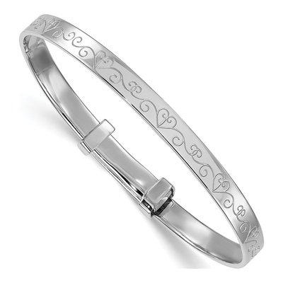 Sterling Silver Girls' Etched Heart Expandable Bangle Bracelet