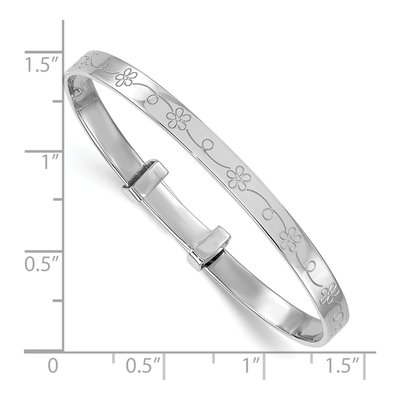Sterling Silver Girls' Etched Floral Expandable Bangle Bracelet – view 4