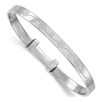 Sterling Silver Girls' Etched Floral Expandable Bangle Bracelet