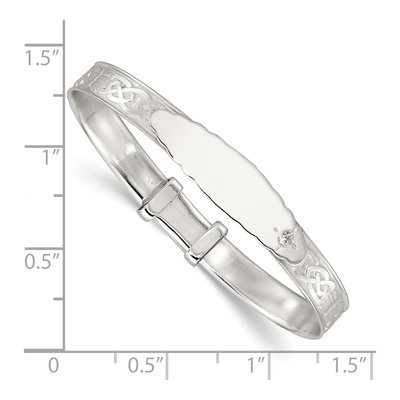Sterling Silver CZ Claddagh Baby ID Bangle Bracelet – view 4