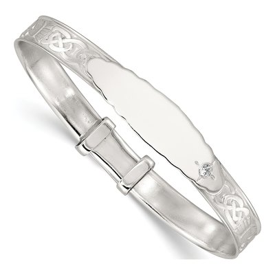 Sterling Silver CZ Claddagh Baby ID Bangle Bracelet